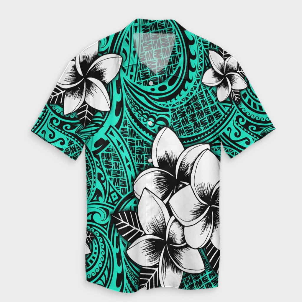 Hawaiian Plumeria Tribe Turquoise Polynesian Hawaiian Shirt AH Unisex Black - Polynesian Pride