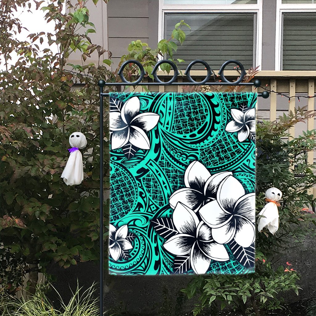 Hawaiian Plumeria Tribe Turquoise Polynesian Flag AH - Polynesian Pride