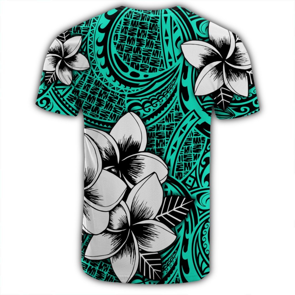 Hawaiian Plumeria Tribe Turquoise Polynesian T Shirt AH - Polynesian Pride