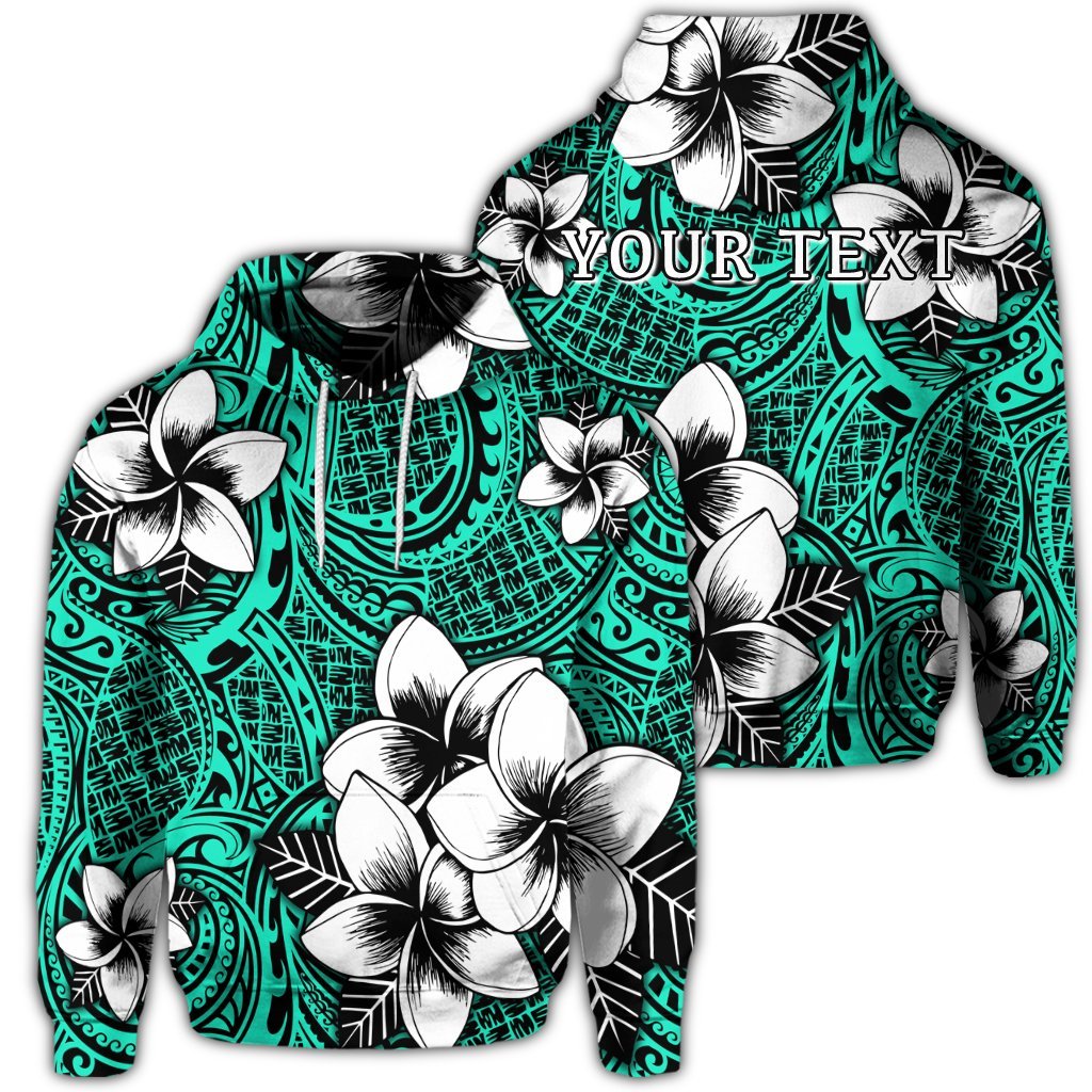 Custom Hawaiian Plumeria Tribe Turquoise Polynesian Hoodie Unisex Art - Polynesian Pride