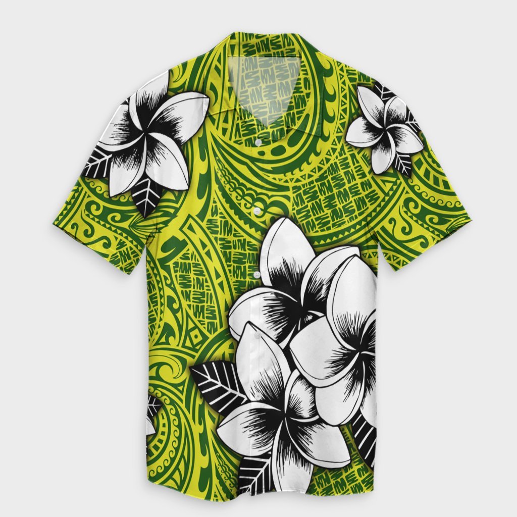 Hawaiian Plumeria Tribe Yellow Green Polynesian Hawaiian Shirt AH Unisex Black - Polynesian Pride