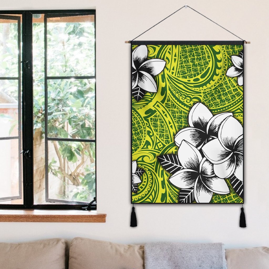 Hawaiian Plumeria Tribe Yellow Green Polynesian Hanging Poster AH - Polynesian Pride