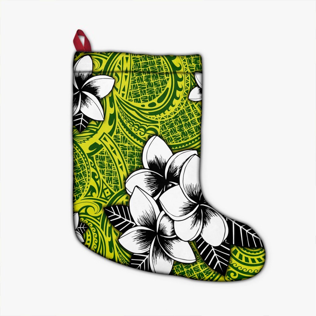 Hawaiian Plumeria Tribe Yellow Green Polynesian Christmas Stocking AH Christmas Stocking 26 X 42 cm Black - Polynesian Pride