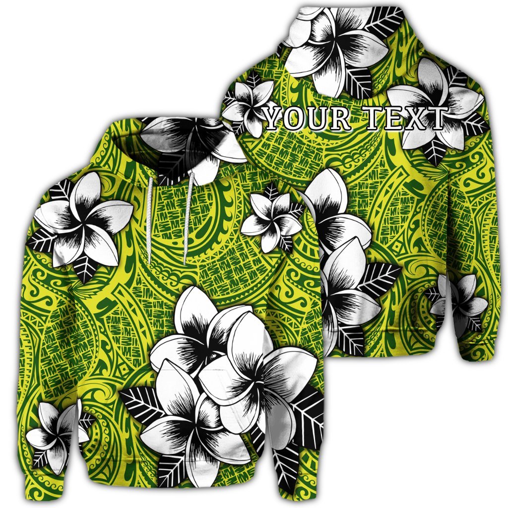 Custom Hawaiian Plumeria Tribe Yellow Green Polynesian Hoodie Unisex Art - Polynesian Pride