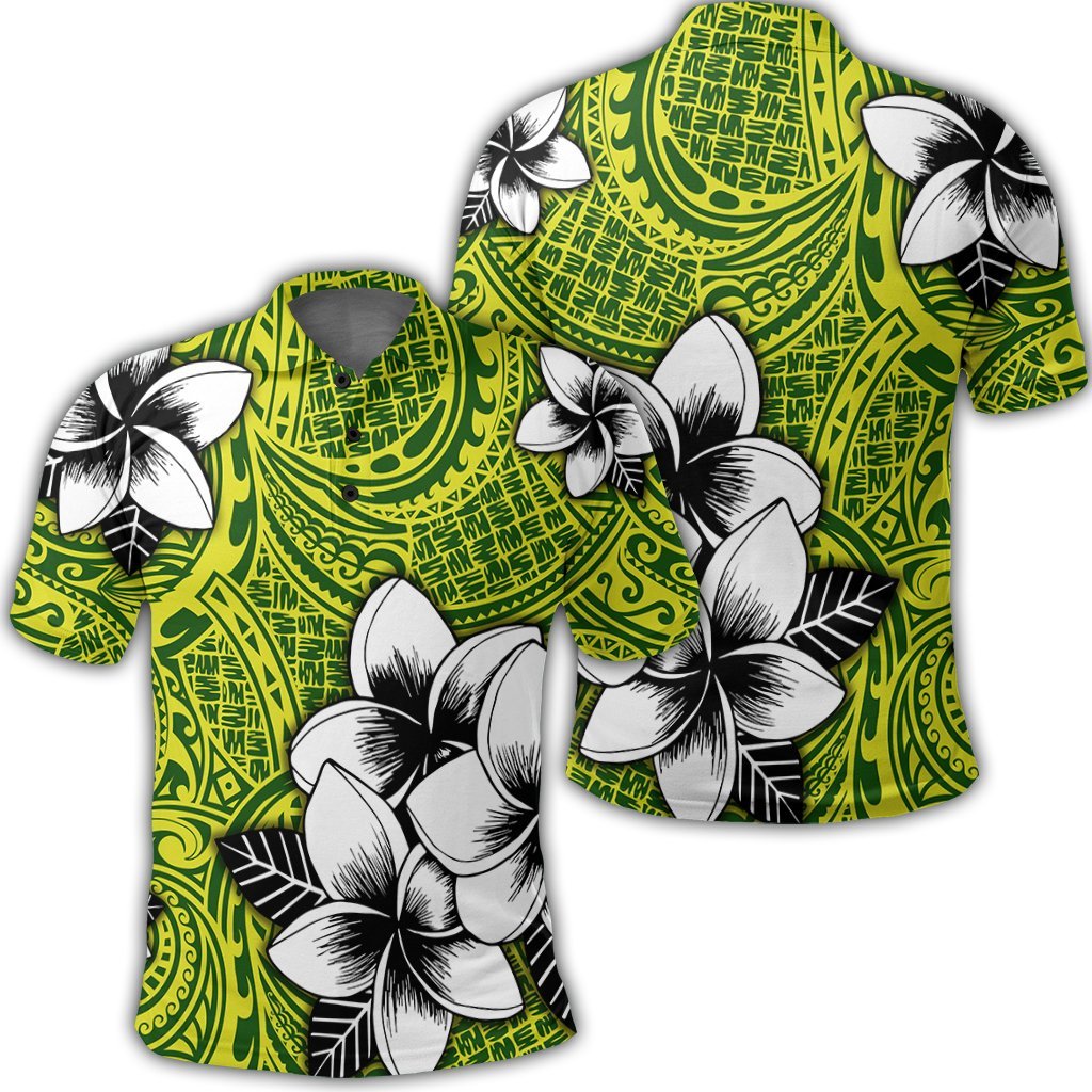 Hawaiian Plumeria Tribe Yellow Green Polynesian Polo Shirt Unisex Black - Polynesian Pride