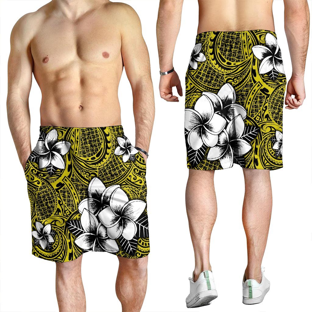 Hawaiian Plumeria Tribe Yellow Polynesian Men's Shorts AH - Polynesian Pride