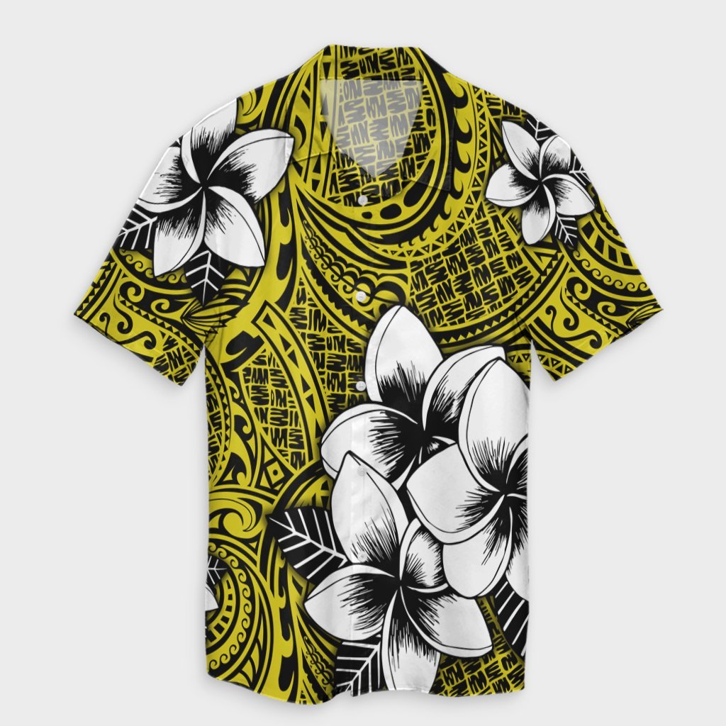 Hawaiian Plumeria Tribe Yellow Polynesian Hawaiian Shirt AH Unisex Black - Polynesian Pride