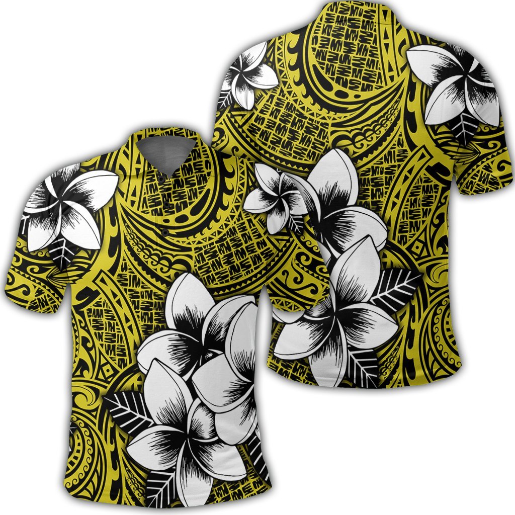 Hawaiian Plumeria Tribe Yellow Polynesian Polo Shirt Unisex Black - Polynesian Pride