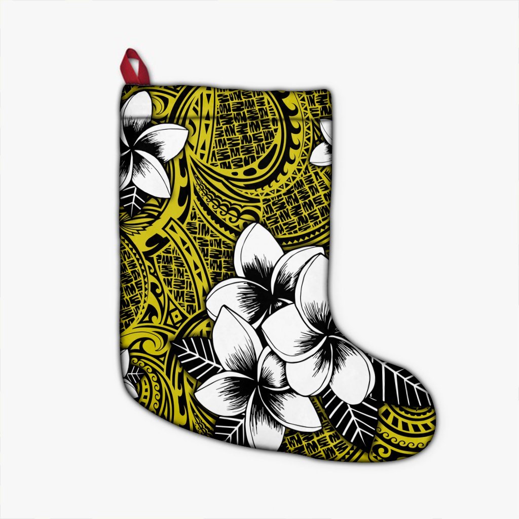 Hawaiian Plumeria Tribe Yellow Polynesian Christmas Stocking AH Christmas Stocking 26 X 42 cm Black - Polynesian Pride