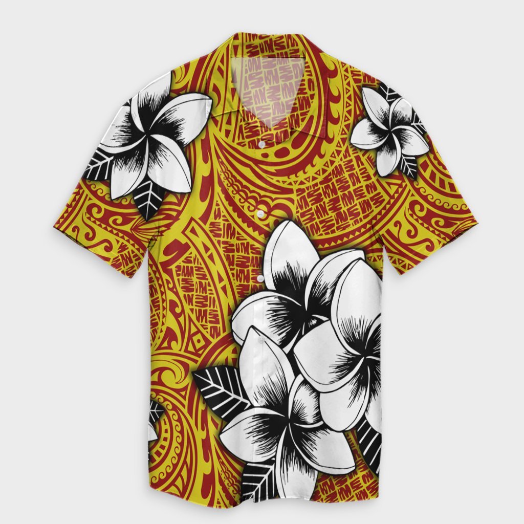 Hawaiian Plumeria Tribe Yellow Red Polynesian Hawaiian Shirt AH Unisex Black - Polynesian Pride