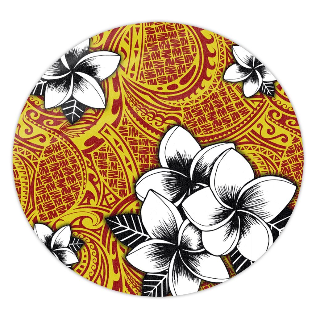 Hawaiian Plumeria Tribe Yellow Red Polynesian Round Carpet AH Round Carpet Luxurious Plush - Polynesian Pride