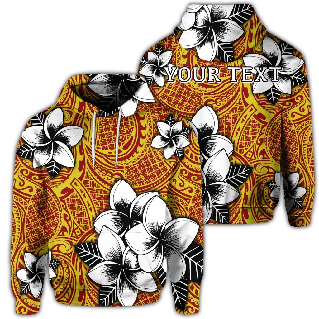 Custom Hawaiian Plumeria Tribe Yellow Red Polynesian Hoodie Unisex Art - Polynesian Pride