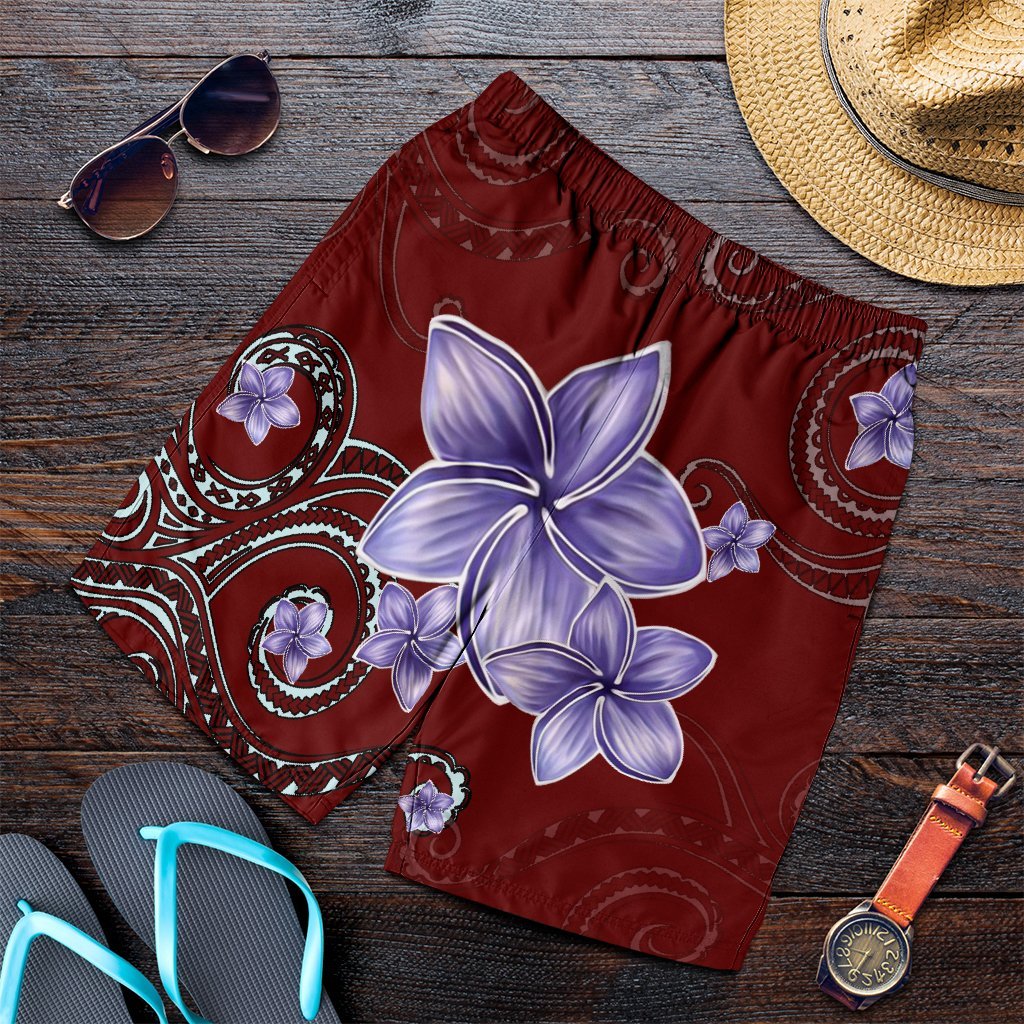 Hawaiian Plumeria Violet Polynesian Red Men's Shorts - AH Art - Polynesian Pride