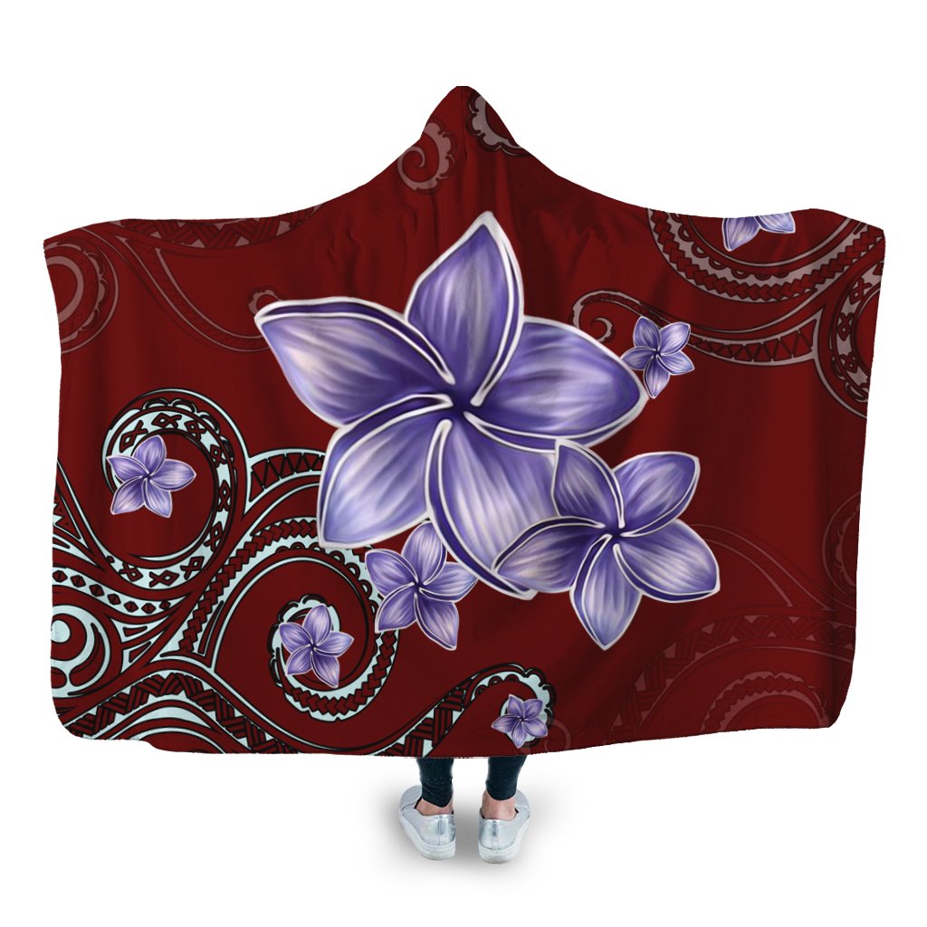 Hawaiian Plumeria Violet Polynesian Red Hooded Blanket - AH Hooded Blanket White - Polynesian Pride