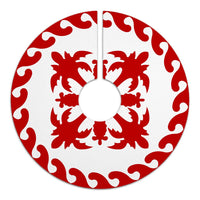 Hawaiian Quilt Pattern Coconut Lovely Tree Skirt - Red White - AH - Polynesian Pride