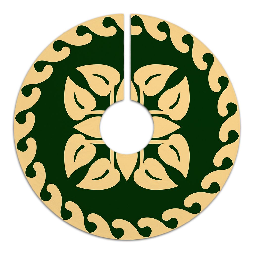 Hawaiian Quilt Pattern Flamingo Flower Tree Skirt - Green Beige - AH - Polynesian Pride