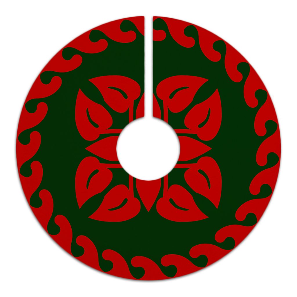 Hawaiian Quilt Pattern Flamingo Flower Tree Skirt - Red Green - AH - Polynesian Pride