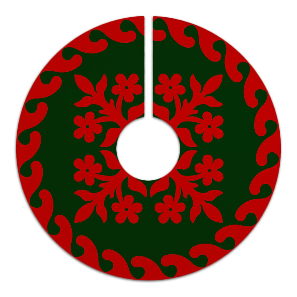 Hawaiian Quilt Pattern Flower Skillful Tree Skirt - Red Green - AH - Polynesian Pride
