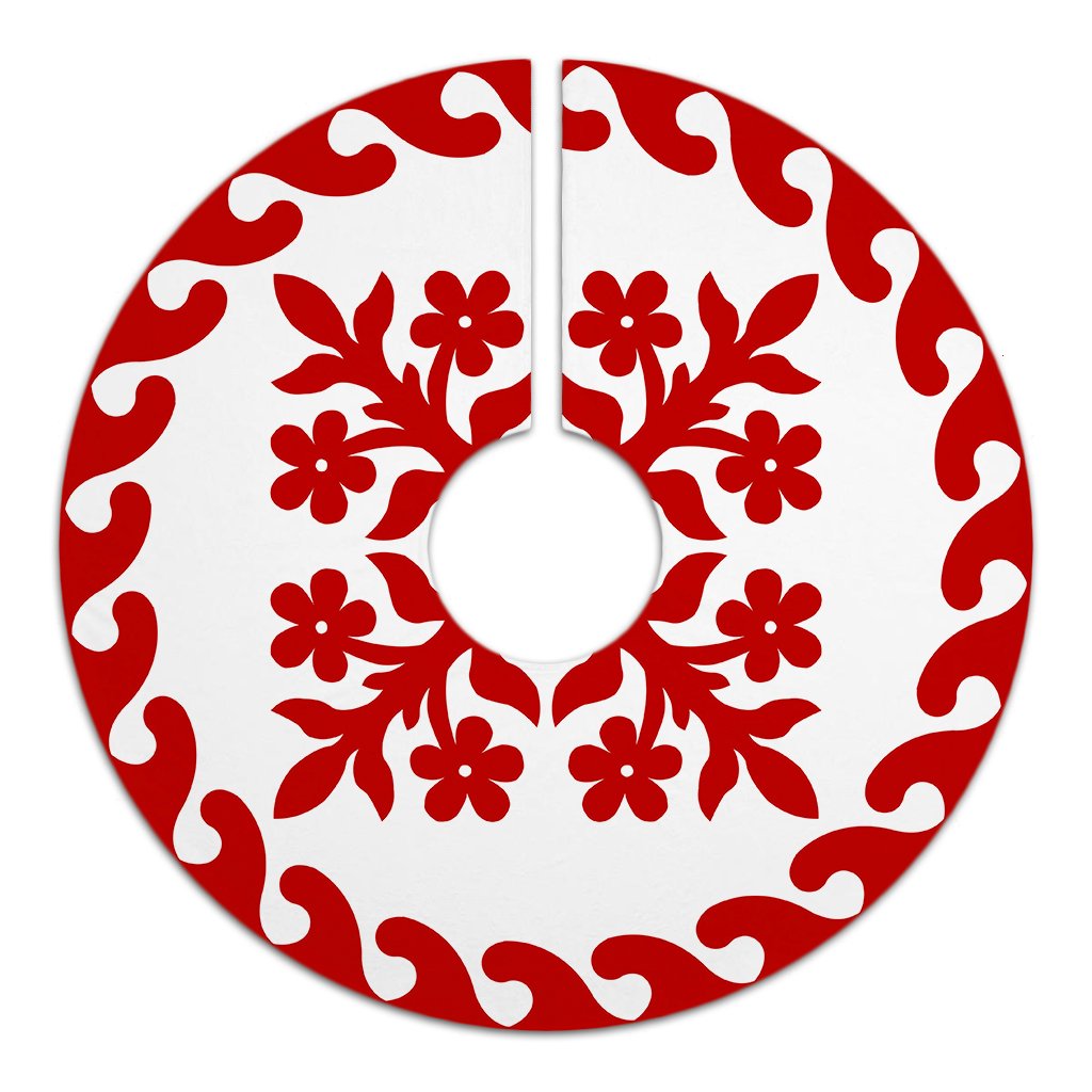 Hawaiian Quilt Pattern Flower Skillful Tree Skirt - Red White - AH - Polynesian Pride