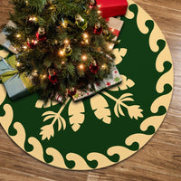Hawaiian Quilt Pattern Flower Sweat Tree Skirt - Green Beige - AH 85x85 cm Green Tree Skirt - Polynesian Pride