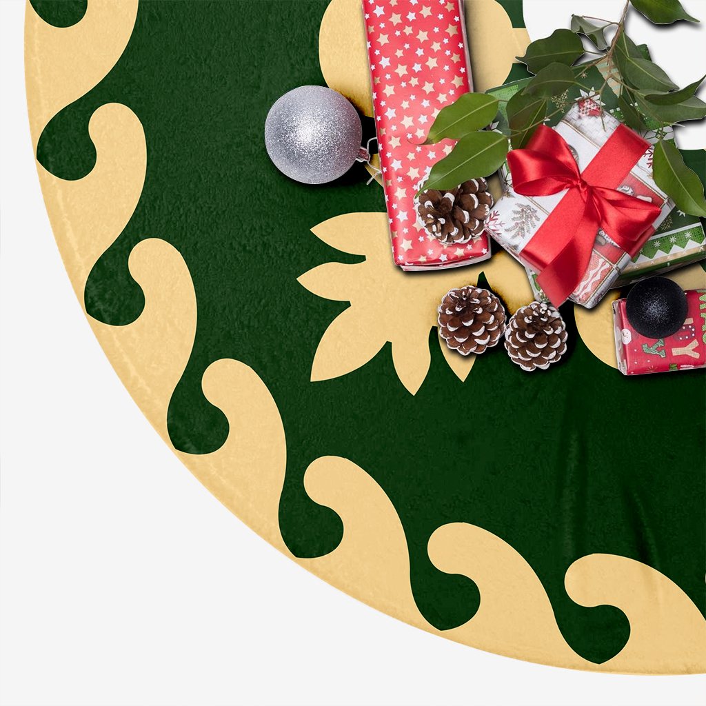 Hawaiian Quilt Pattern Guitar And Flora Tree Skirt - Green Beige - AH - Polynesian Pride