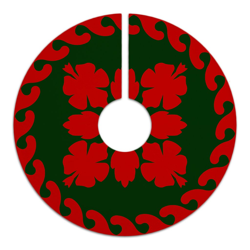 Hawaiian Quilt Pattern Hibiscus Tree Skirt - Red Green - AH - Polynesian Pride