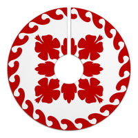 Hawaiian Quilt Pattern Hibiscus Tree Skirt - Red White - AH - Polynesian Pride