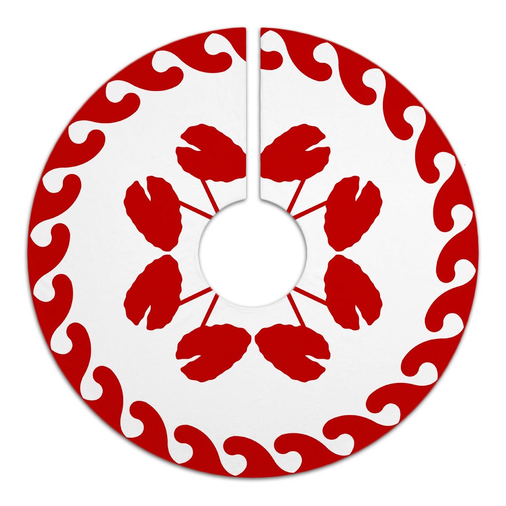 Hawaiian Quilt Pattern Kalo Tree Skirt - Red White - AH - Polynesian Pride