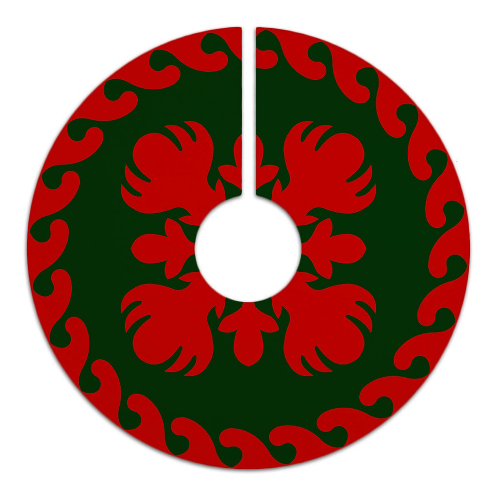Hawaiian Quilt Pattern Ohia Flower Beautiful Polynesian Tree Skirt - Red Green - AH - Polynesian Pride