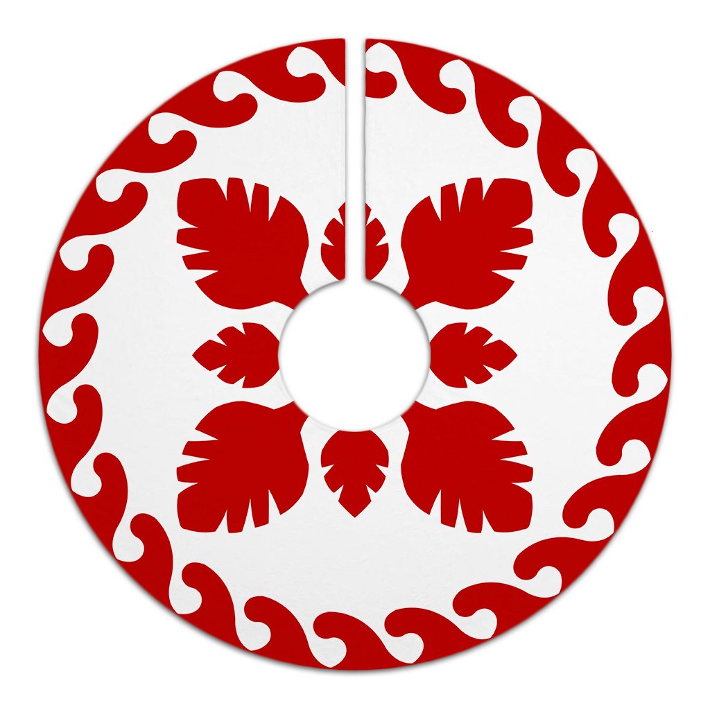 Hawaiian Quilt Pattern Palm Tree Skillful Tree Skirt - Red White - AH - Polynesian Pride