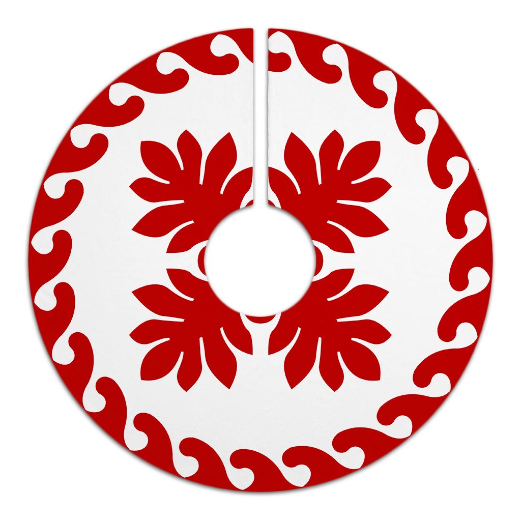 Hawaiian Quilt Pattern Palm Tree Sweat Tree Skirt - Red White - AH - Polynesian Pride