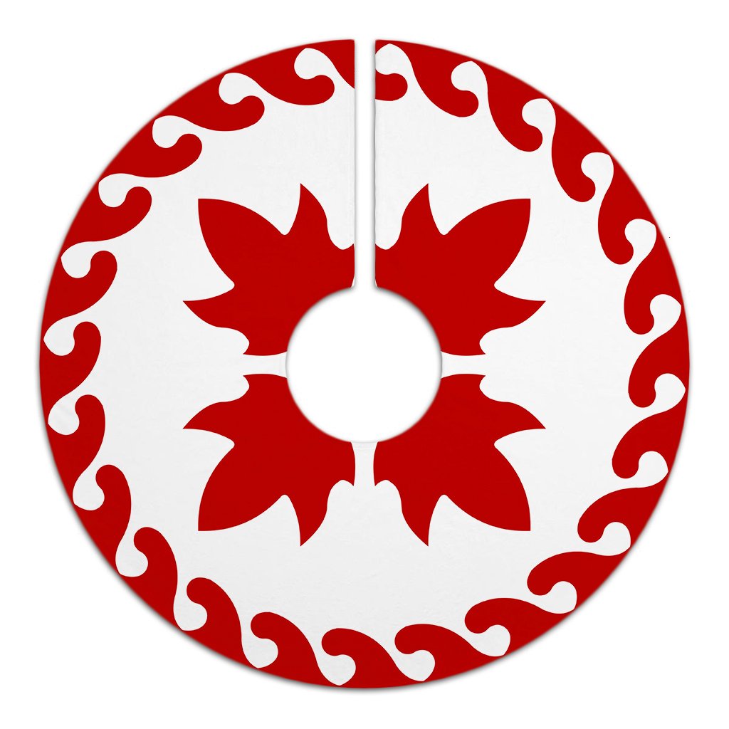 Hawaiian Quilt Pattern Palm Tree Swell Tree Skirt - Red White - AH - Polynesian Pride