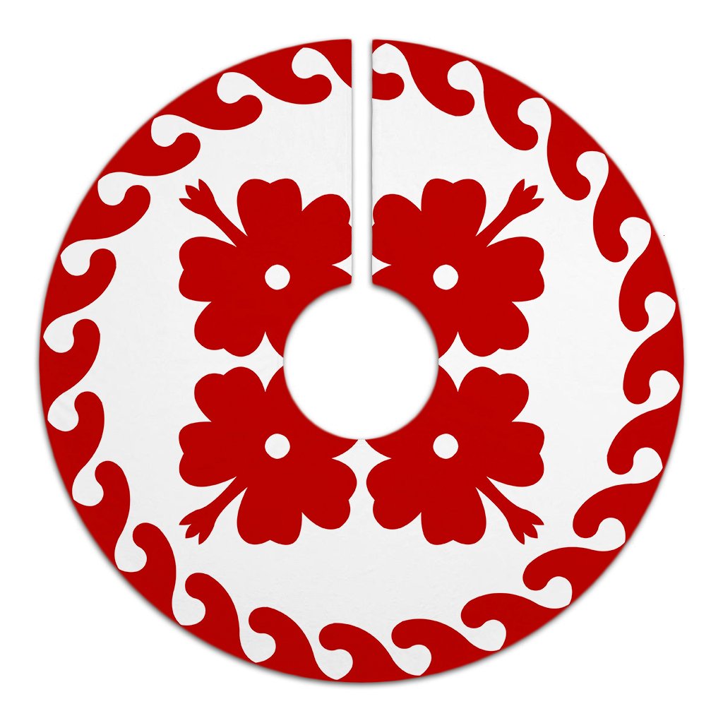 Hawaiian Quilt Pattern Petal Heart Tree Skirt - Red White - AH - Polynesian Pride