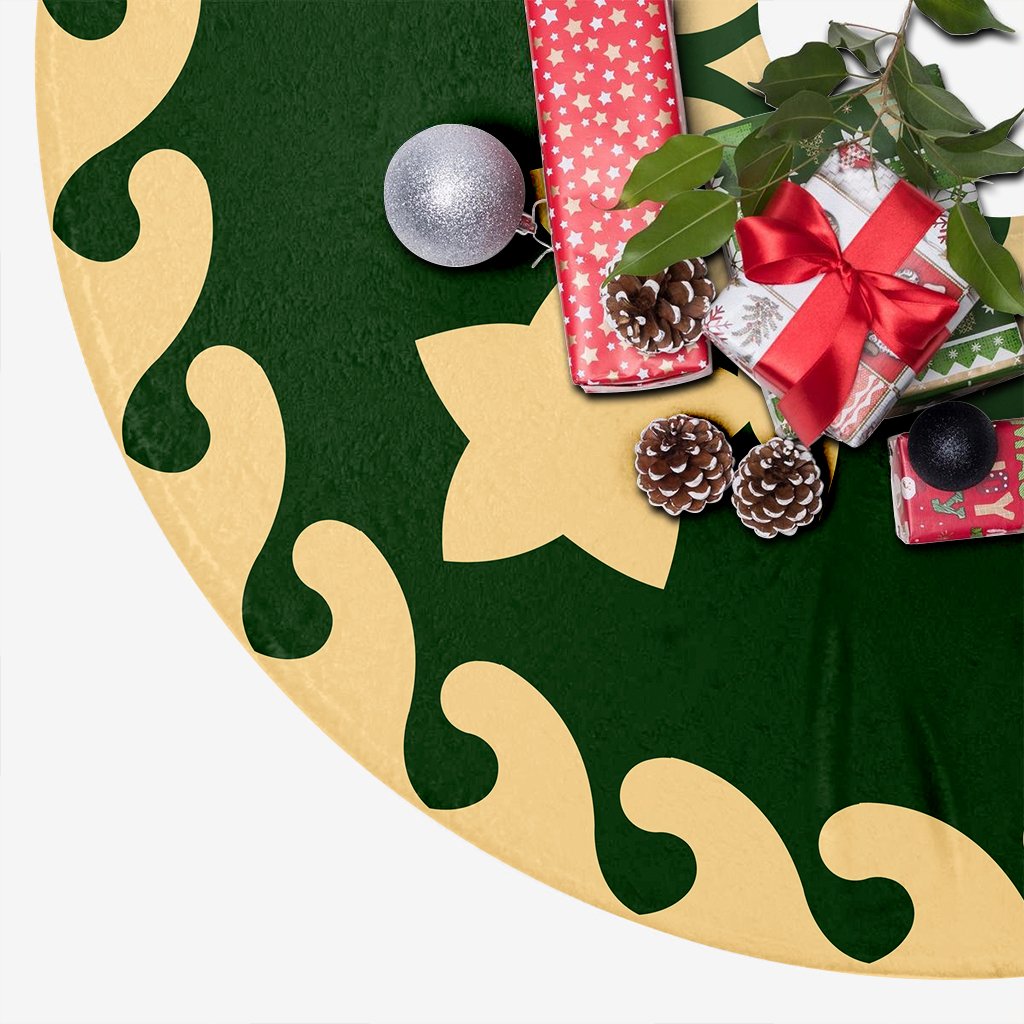 Hawaiian Quilt Pattern Star Flower Tree Skirt - Green Beige - AH - Polynesian Pride