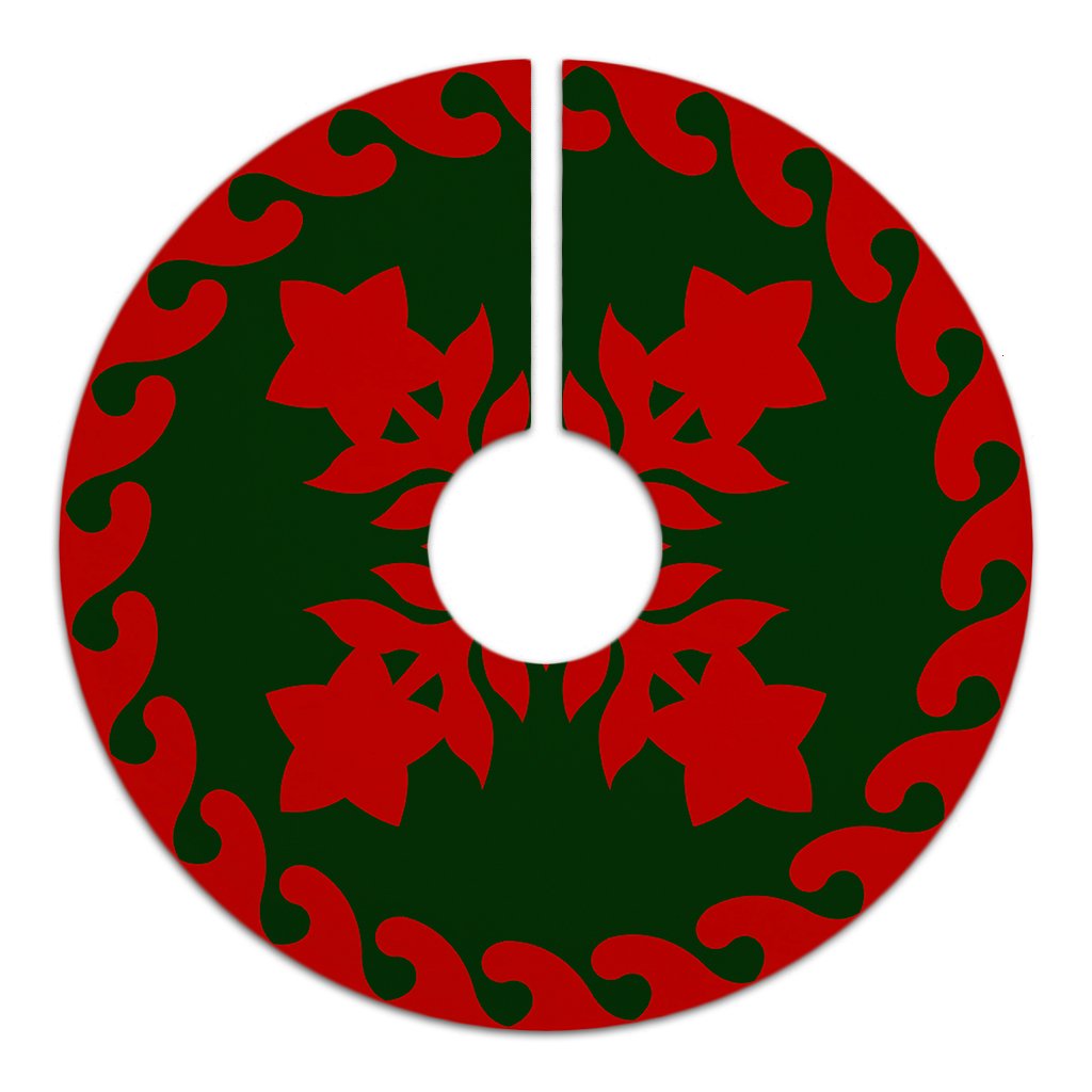Hawaiian Quilt Pattern Star Flower Tree Skirt - Red Green - AH - Polynesian Pride