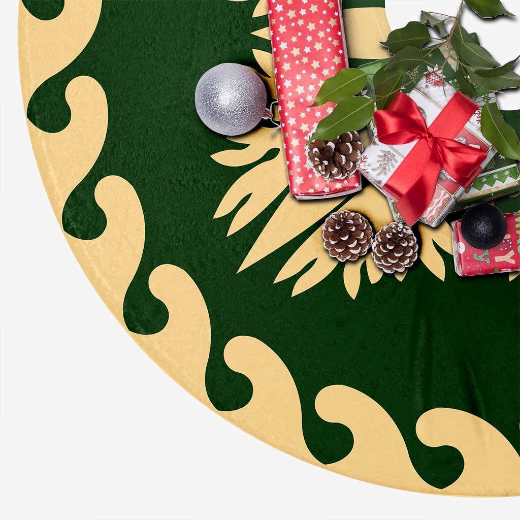 Hawaiian Quilt Pattern Strelitzia Flower Equip Tree Skirt - Green Beige - AH - Polynesian Pride