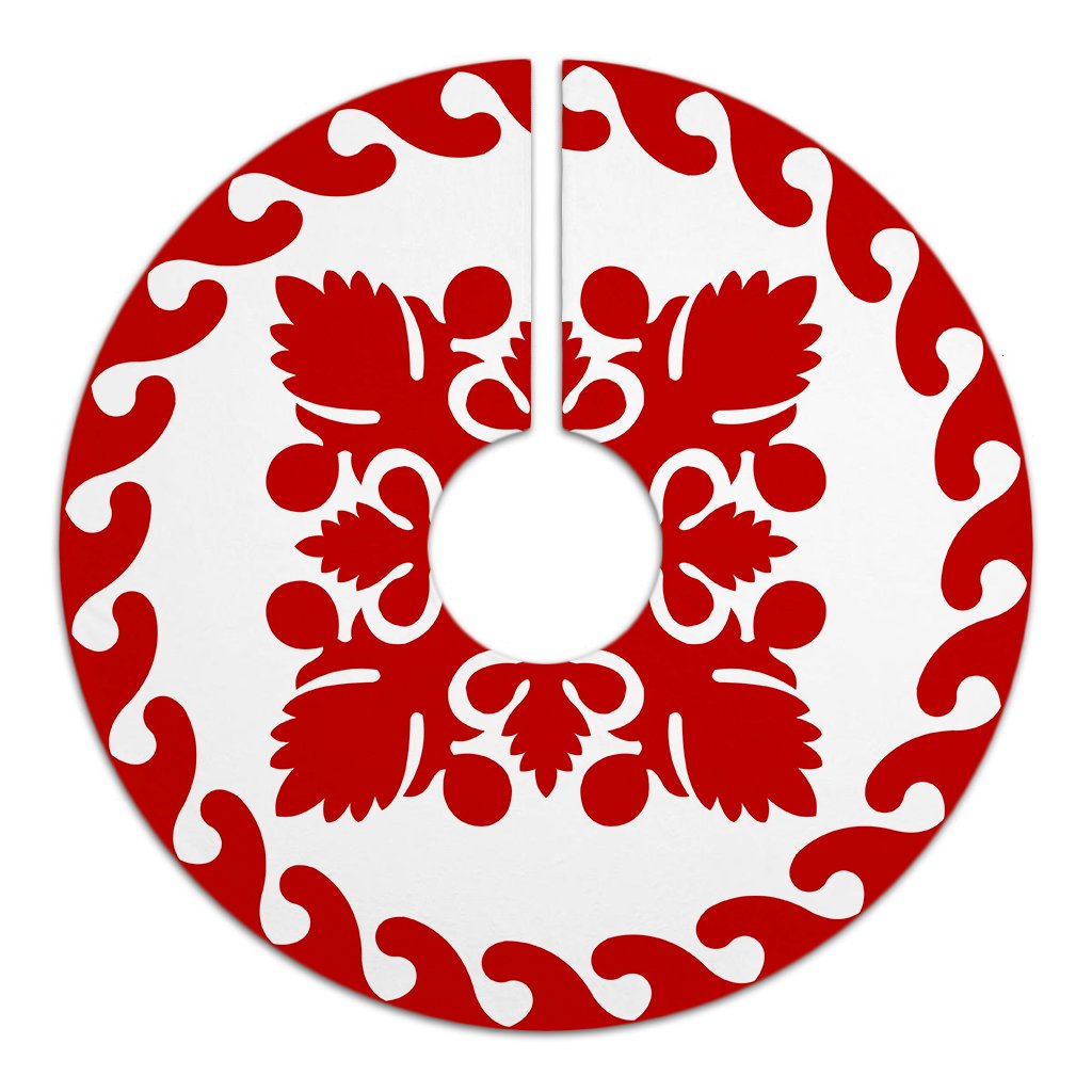 Hawaiian Quilt Pattern Tradition Skillful Tree Skirt - Red White - AH - Polynesian Pride
