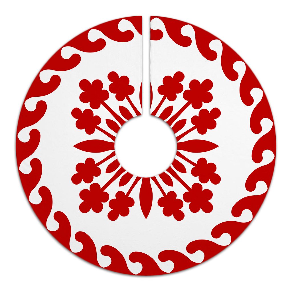 Hawaiian Quilt Pattern Tradition Tree Skirt - Red White - AH - Polynesian Pride