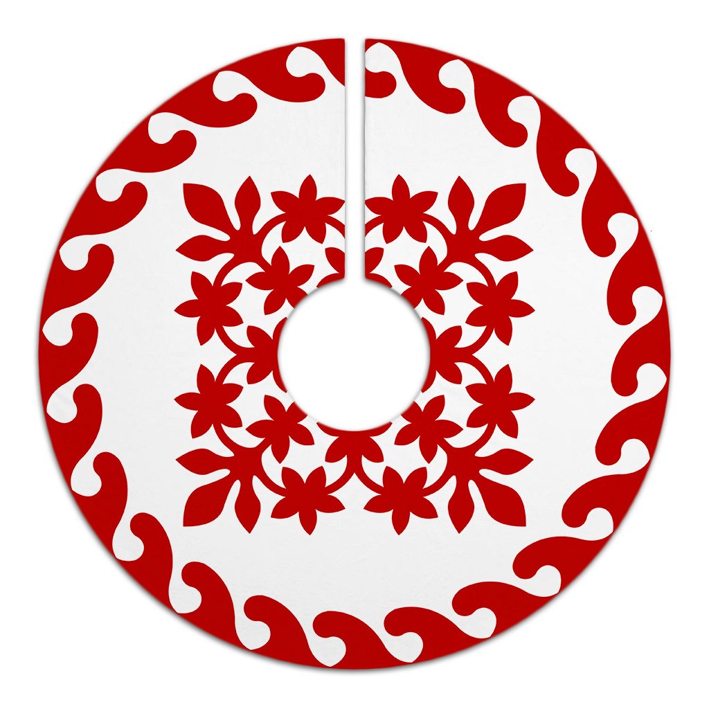 Hawaiian Quilt Pattern Wreath Tree Skirt - Red White - AH - Polynesian Pride