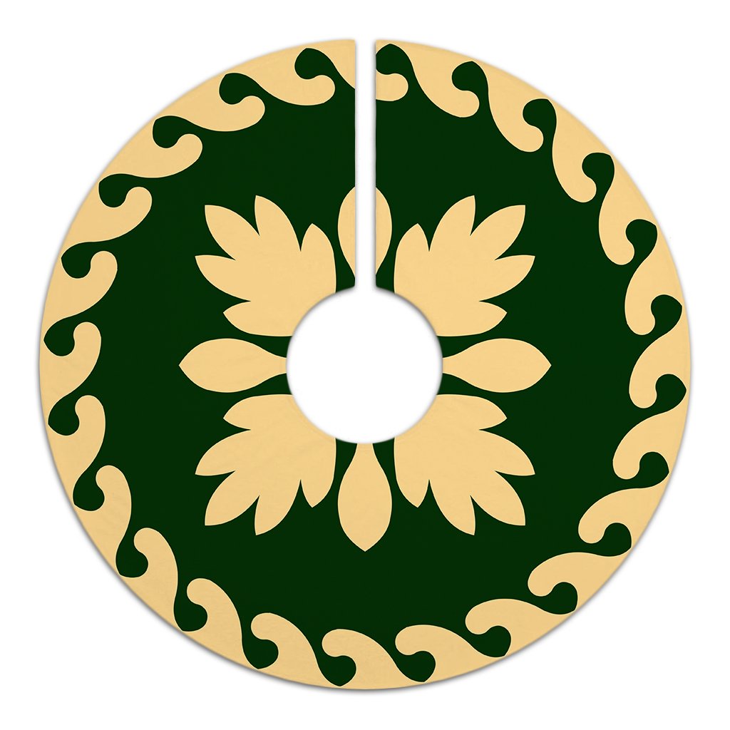Hawaiian Quilt Ulu Tree Skirt - Green Beige - AH - Polynesian Pride