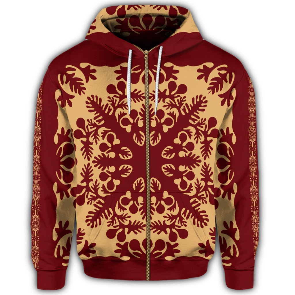 Hawaiian Quilt Vintage Zip Hoodie - Polynesian Pride
