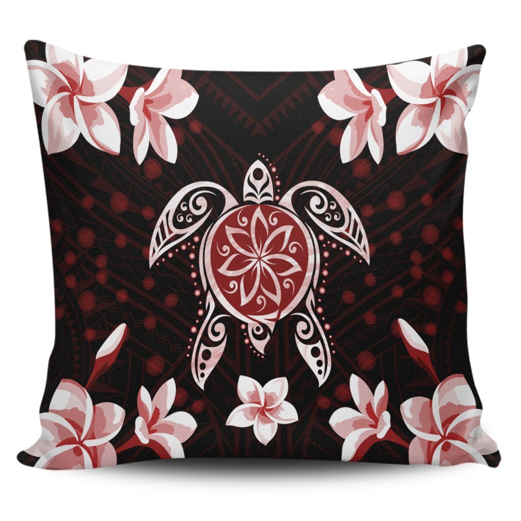 Hawaiian Reddie Turtle Plumeria Pillow Covers AH Pillow Covers Black - Polynesian Pride