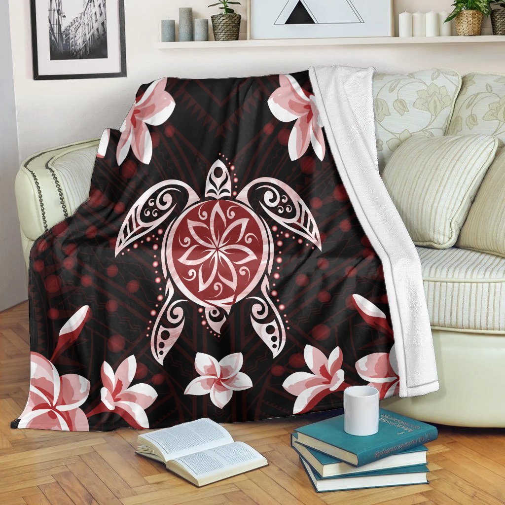 Hawaiian Reddie Turtle Plumeria Premium Blankets AH White - Polynesian Pride