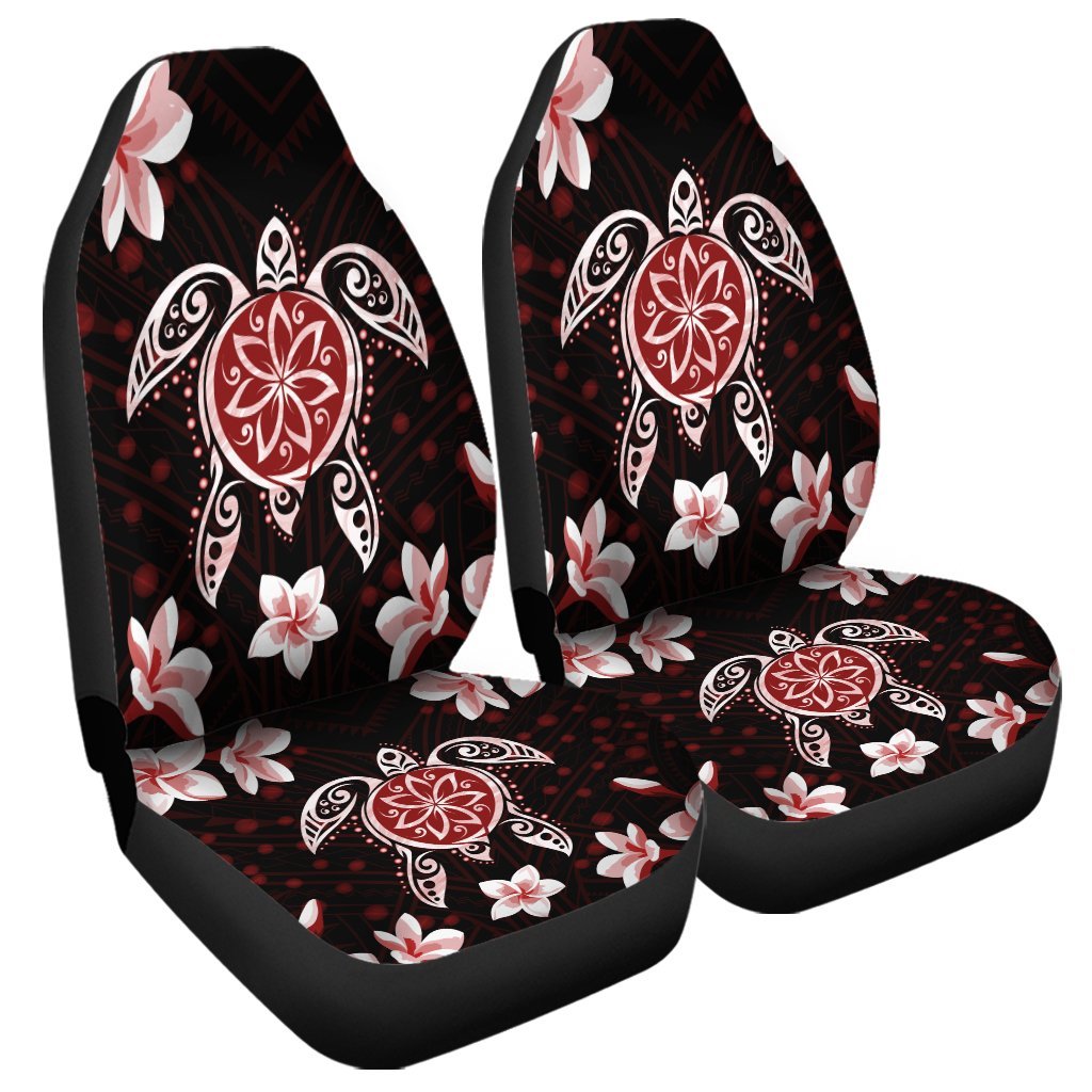 Hawaiian Reddie Turtle Plumeria Car Seat Covers AH Universal Fit Black - Polynesian Pride