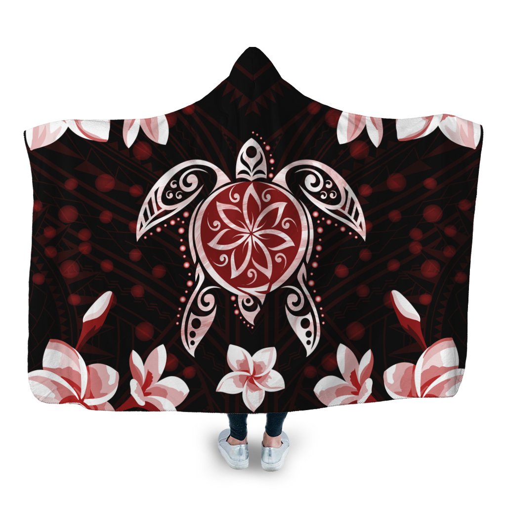 Hawaiian Reddie Turtle Plumeria Hooded Blanket AH Hooded Blanket White - Polynesian Pride