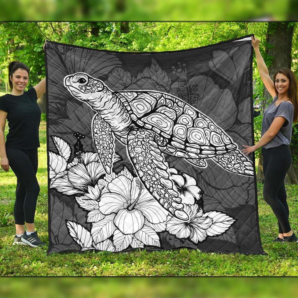 Hawaiian Sample Turtle Plumeria Premium Quilts - AH Black - Polynesian Pride