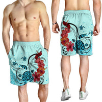 Hawaiian Sea Turtle Hibiscus Brilliant Polynesian Men's Shorts - AH - Polynesian Pride