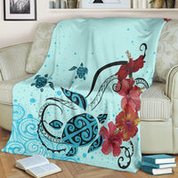 Hawaiian Sea Turtle Hibiscus Brilliant Polynesian Premium Blankets - AH - Polynesian Pride