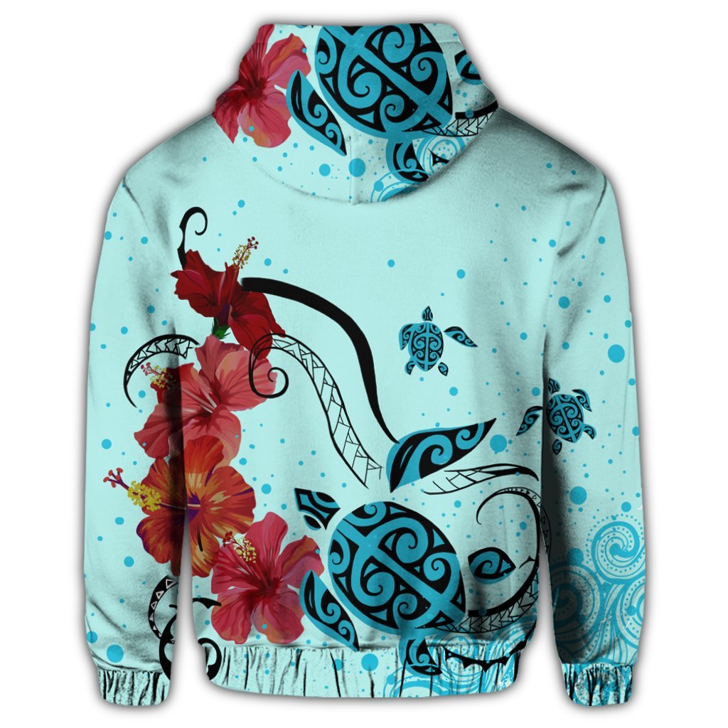 Hawaiian Sea Turtle Hibiscus Brilliant Polynesian Zip Hoodie - Polynesian Pride