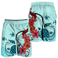 Hawaiian Sea Turtle Hibiscus Brilliant Polynesian Men's Shorts - AH - Polynesian Pride